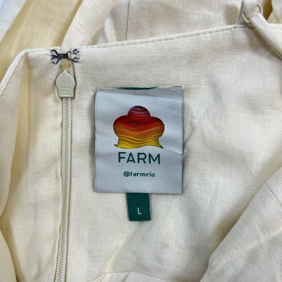 NWOT Farm Rio Lea One Shoulder Off-White Linen Blend Mini Dress Size L 3D Petal - Picture 11 of 14